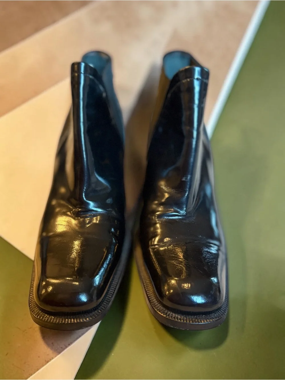 Via Spiga Patent Leather Ankle Boots 6.5B Black Square Toe Made in Italy